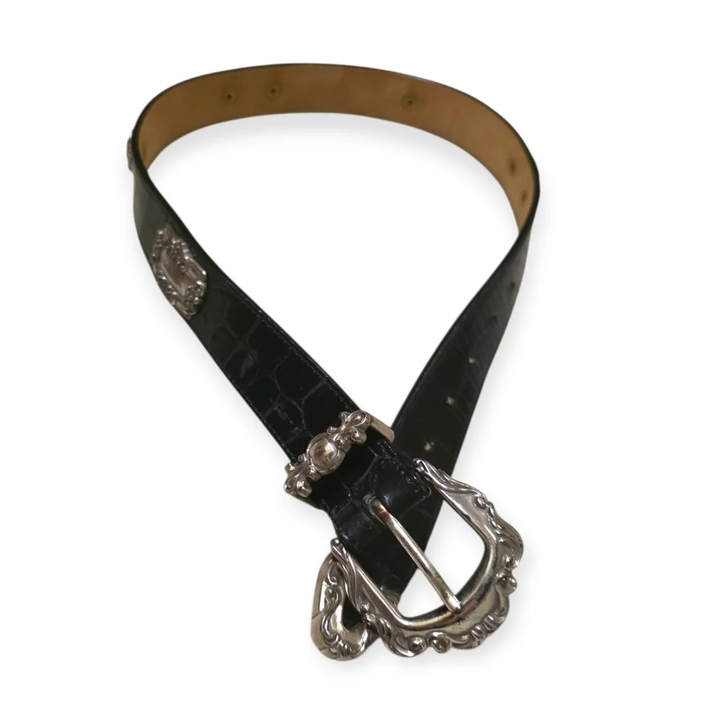 Brighton Black Belt With Silver Embossed Buckle And Detailing